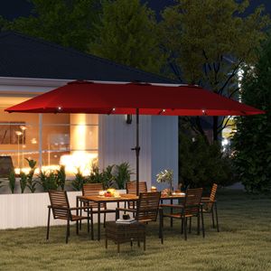 Ombrellone da Giardino 9 Piedi Rosso Vino a Doppia Faccia con Luci Solari, Manovella per Patio, Piscina, Giardino, in Poliestere - Product Image 2