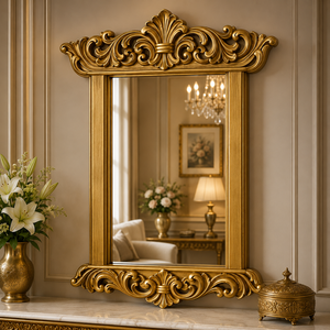 Luxury Heritage Crest Wooden Carving Wall <b>Mirror</b> Handcrafted Premium Decorative Frame Elegant Vintage Bedroom Entryway Decor - Product Image 5