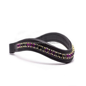 Bande de front de cheval en cuir à canal vide de finition noire de qualité supérieure avec 1 rangée de cristaux multicolores bande de front de cheval rembourrée bling - Product Image 4