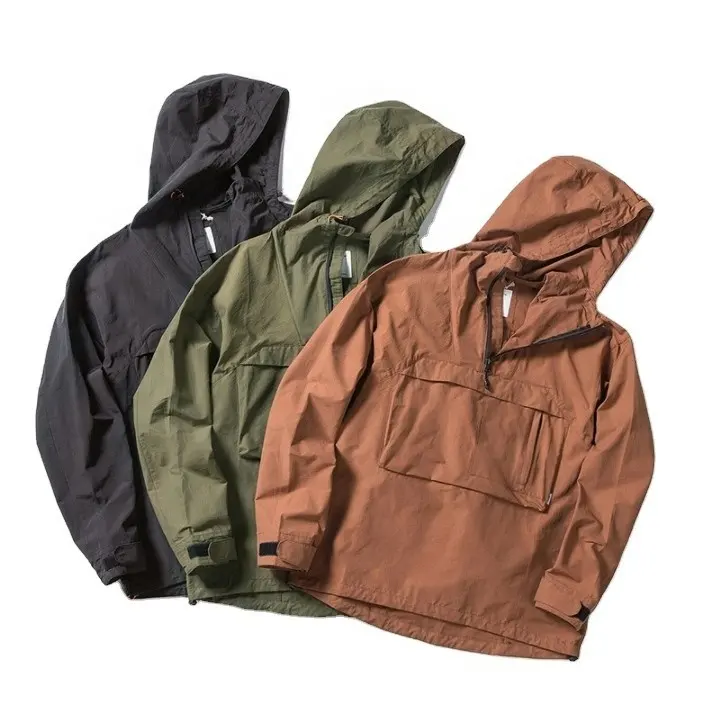 New OEM Custom Nylon Half Zipper Men Pullover Windbreaker Hoodie Jacket Outdoor hiking hunting pullover