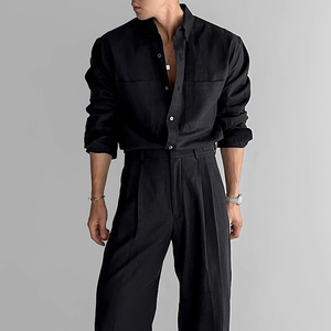 OEM Custom Italian-Style Men's Shirt Wholesale Business Casual Party Holiday <b>Linen</b> Men's Shirt Sets Set <b>Two</b>-<b>Piece</b> Shirt - Product Image 1
