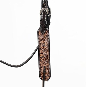 Bridon en cuir pleine fleur fait main, double couture, style anglais avec rênes, pour l'équitation et les courses de chevaux - Product Image 5