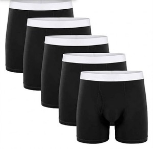 Calzoncillos bóxer para hombre, paquete de 5, negros, de algodón sólido, corte medio, transpirables - Product Image 3