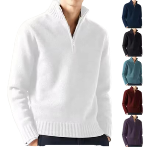 Pull en cachemire pur à 100 % pour homme, col zippé mi-haut, chaud, épais, couleur unie, tricoté, traitement anti-plis, idéal pour l'hiver - Product Image 1