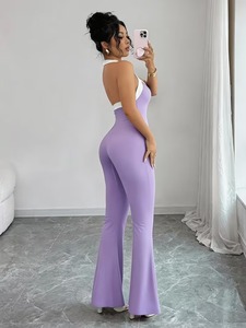 One-Piece Full Body Women's Fitness Tracksuit | <b>Tie</b>-<b>Back</b> Cutout Training Bodysuit | Lightweight High Elasticity Sportswear - Product Image 5
