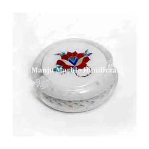 Pure White Premium Best Class Design Top Product Marble Inlay Coaster Set With Round Shape For Home And Hotel Decoration Item - Product Image 1