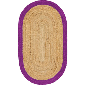 Tapis en jute tressé fait main sur mesure, à poils ras, 4x3 pieds, style bohème, forme ovale, rayé, antidérapant, écologique - Product Image 3