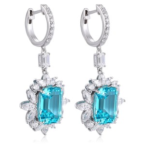 Luxury Women's Drop <b>Earrings</b> 925 Silver Rhodium Plated Crystal <b>Emerald</b> Cut Flower Design Wedding Jewelry - Product Image 3