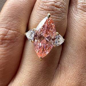 Anillo de cóctel exclusivo de moissanita rosa marquesa de color elegante para mujer, de plata 925 original, regalo de fiesta fino para chapado en oro - Product Image 6