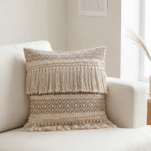 Housse de coussin bohème à rayures horizontales, coussin décoratif tissé, coussin d'appoint en coton pour un intérieur neutre - Product Image 2
