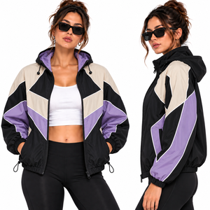 Chaqueta cortavientos color verde azulado para mujer, estilo retro, con cremallera, ligera, informal, para correr, venta al por mayor. - Product Image 2