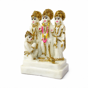 Idole Art Déco en résine blanche et dorée Ram Darbar avec Lord Rama, Sita, Lakshman et Hanuman pour les occasions festives - Product Image 3