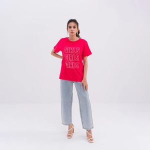 Camiseta Oversize Rosa de Algodón de Manga Corta con Cuello Redondo, Estilo Casual, Estampado de Letras, Top de Moda para Mujer - Product Image 3