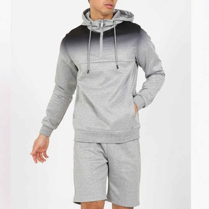 Men's Casual Solid Polyester/Cotton Blend Fleece Hoodie Shorts Set Breathable Autumn Two-Piece Elastic cottonBreathable - Product Image 1