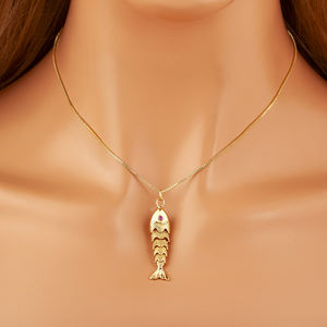 QIKU kalung liontin bentuk ikan, berlapis emas dengan tatahan mata kristal rantai Tautan tembaga lucu untuk hadiah perjalanan pesta - Product Image 3