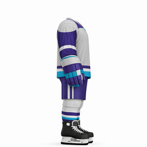 Men's <b>Ice</b> Hockey Jersey Set Full Sleeve V-Neck Striped Purple White Blue Sublimated Moisture Wicking Polyester Winter Apparel - Product Image 3