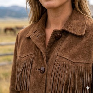 <b>Brown</b> Suede Fringe <b>Jacket</b> For <b>Women</b> - Handmade Western Boho Fall Style - Product Image 6