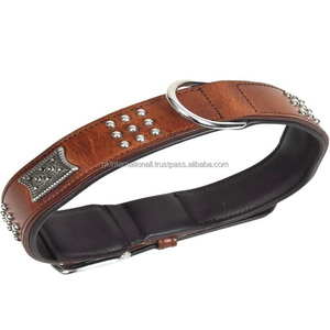 ปลอกคอสุนัขหนังแท้คุณภาพสูงพร้อมเย็บด้านในนุ่มและตกแต่ง Conchos & Rivets หัวเข็มขัดแหวนสแตนเลส - Product Image 5