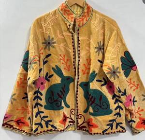Wholesale Handmade Velvet Rabbit Embroidered Jacket <b>Women</b> Boho Winter Short <b>Coat</b> Cute Animal Floral Motif Vintage Ethnic Casual - Product Image 1