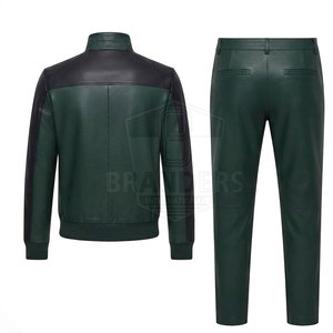 Genuine <b>Leather</b> Tracksuit For <b>Men</b> Two Piece Zip Jacket And Matching <b>Trousers</b> Stylish Casual Sportswear Outfit - Product Image 2