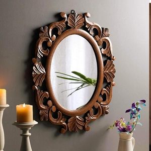 Marco de Espejo Ovalado de Madera Hecho a Mano, Estilo Art Deco, Ecológico, Tallado, Espejo Decorativo de Pared para Sala de Estar, Pasillo, Baño - Product Image 1