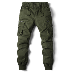 Best Price Men's 100% Cotton Canvas Cargo Pants Embroidered Elastic Waist Multiple Pockets Casual Breathable Woven Fabric Autumn - Product Image 3