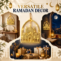 Décoration murale de mosquée en MDF découpé au laser, avec paillettes dorées, lumières LED, dôme islamique, minarets, petite taille, durable, pour la maison, décoration de l'Aïd
