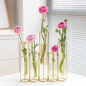 Vase en verre en forme de tube à essai avec support en métal doré, pour la propagation de plantes hydroponiques, centre de table pour la maison et le bureau - Product Image 3