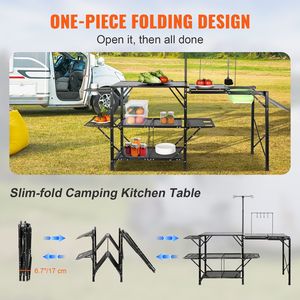 Tavolo da Cucina da Campeggio Moderno con Stazione di Cottura Lunga in Alluminio, Portatile Monoblocco con 3 Tavolini Laterali, Include Borsa per il Trasporto - Product Image 4