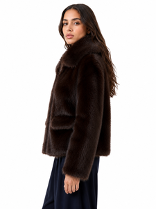 Luxury Dark <b>Chocolate</b> Faux Fur Jacket Women Premium Winter Coat Elegant Plush Outerwear Soft Warm Faux Fur Fashion Jacket Chic - Product Image 2