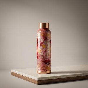 Bouteille d'eau isotherme en cuivre imprimé de qualité supérieure, motif floral, réutilisable, pour le bureau, la salle de sport, la décoration de la maison - Product Image 5
