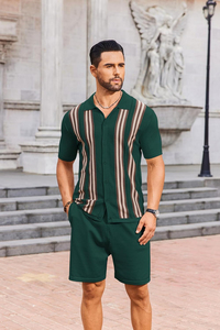 Ensemble T-shirt et short pour homme en coton tissé 100% respirant, 2 pièces, tendance et décontracté pour l'été - Product Image 6