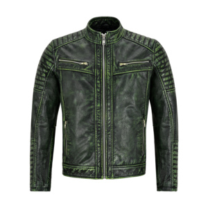 Smart Range Leather Wholesale Mens Vintage Waxed Cafe <b>Racer</b> <b>Jacket</b> Genuine Napa Leather Quilted Moto Biker Style YKK Zips - Product Image 1