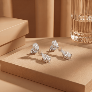 Pendientes de diamante cultivado en laboratorio con forma de pera, oro blanco con acentos de diamante amarillo, joyería fina de lujo, regalo nupcial para mujer - Product Image 4