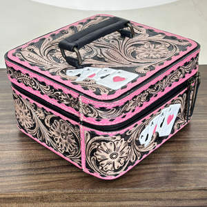 New Trendy Pink Genuine Cow Leather Jewelry Organizer <b>Box</b> Premium Hand Tooled Square Shape <b>Large</b> Capacity Travel Storage Case - Product Image 4