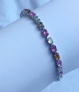 Natural Tourmaline <b>Charm</b> Bracelet in Sterling <b>Silver</b> White Gold Plated Luxury October Birthstone Jewelry for Women Party - Product Image 3