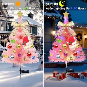 Set di 4 Decorazioni Natalizie Rosa per Esterni, 80 Luci LED Solari Multicolore Impermeabili per Albero di Natale - Product Image 6
