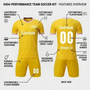 Kit de maillot de football jaune personnalisé, col en V, manches courtes, ensemble uniforme de football avec nom et numéro, unisexe - Product Image 4