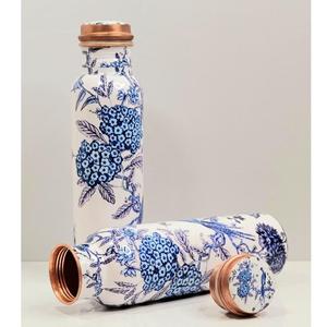 Bouteille d'eau en métal imprimée de roses roses florales avec couvercle en cuivre, gourde de voyage portable - Product Image 5