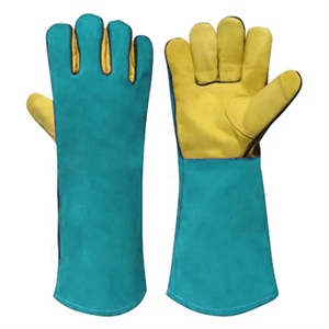 Heavy Duty Heat Resistant Front Cow Grain Leather Welding Gloves Fireproof Back & <b>Cuff</b> Cow Split Leather Work Safety Glove - Product Image 2