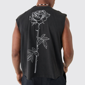 Camiseta sin mangas para hombre, cuello redondo, color negro, tejido informal de color sólido, 100% algodón - Product Image 5