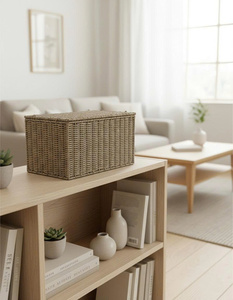 Eco-Friendly Woven Seagrass Storage Basket & Organizer <b>Box</b> with Lid Handles Flexible Design for Living Room Bedroom Bathroom - Product Image 1