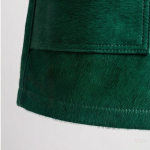 Jupe courte en fausse fourrure verte pour femme, coupe trapèze, taille haute, boutonnée, unie, décontractée, hiver - Product Image 6