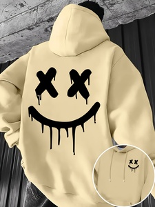 เสื้อฮู้ดโอเวอร์ไซส์สีแดงสำหรับผู้ชาย สไตล์สตรีทแวร์ พิมพ์ลายยิ้มหยดน้ำ โลโก้ด้านหลัง ผ้าฝ้ายเฟรนช์เทอร์รี่ ทรงปกติสำหรับฤดูใบไม้ร่วง - Product Image 5