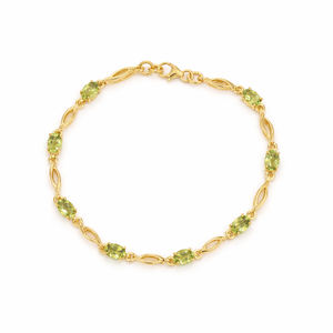 Bracelet à breloques en argent sterling 925 avec pierre péridot ovale et maillons vierges plaqués or et rhodium - Product Image 4