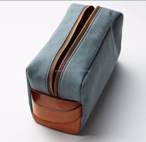 Men's Toiletry Bag Leather and Canvas Travel Toiletry Bag/Dopp Kit for Men Shaving Bag for Travel/Accessories Mens Toiletry Bag - Product Image 5