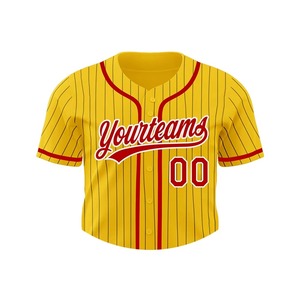Custom Yellow Striped Baseball Jersey With Red Trim Personalized Name And Number Unisex Adult Breathable Short Sleeve Uniform - Product Image 6