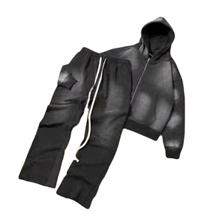 New Stylish Fashionable Breathable Men Acid Washed Zipper Hoodies With Flayer Pent <b>trouser</b> 100% Cotton Fleece Customization Logo - Product Image 1