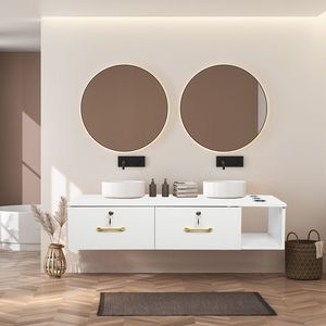 Mobiletto Bianco per Salone con Superficie in Truciolato E0 da 15cm, Due Cassetti e Tre Fori con Serratura - Product Image 4