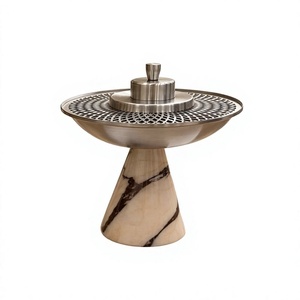 Porte-encens moderne en cristal géode violet sur piédestal – Brûleur d'oud en maille de pewter foncé - Product Image 6